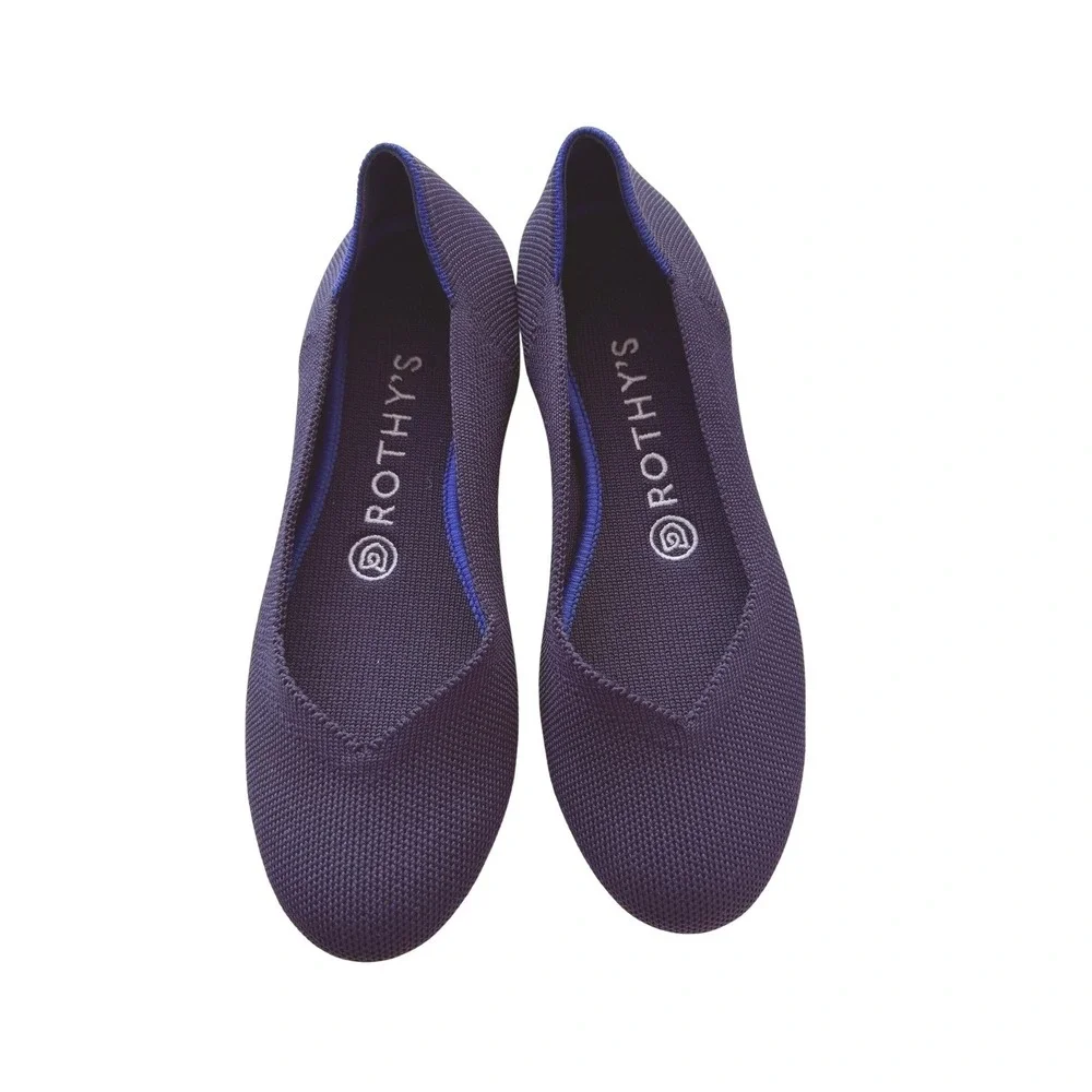 Rothys Navy Rounded Toe Knit Flats Womens 6.5 Sustainable Washable